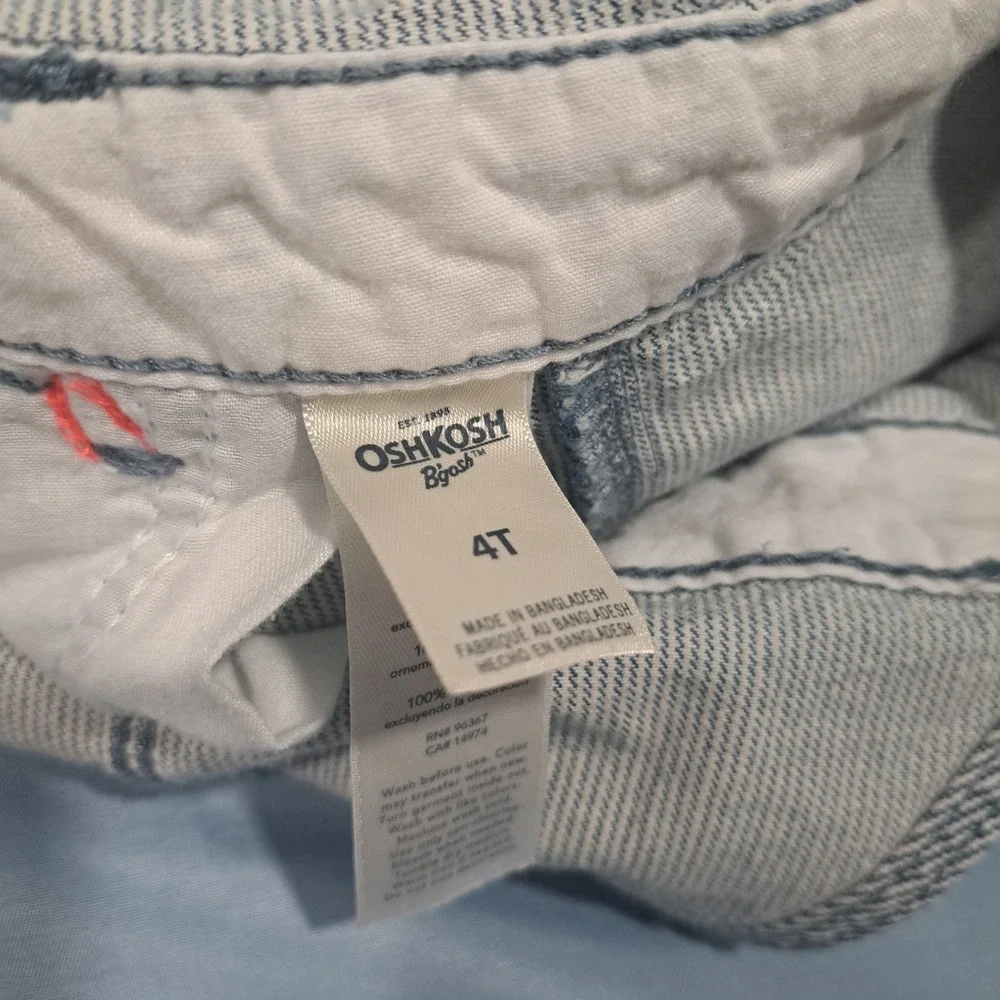 OshKosh B'gosh Girls 4T Hickory Stripe Denim Overalls Blue White Vestbak Bow‎